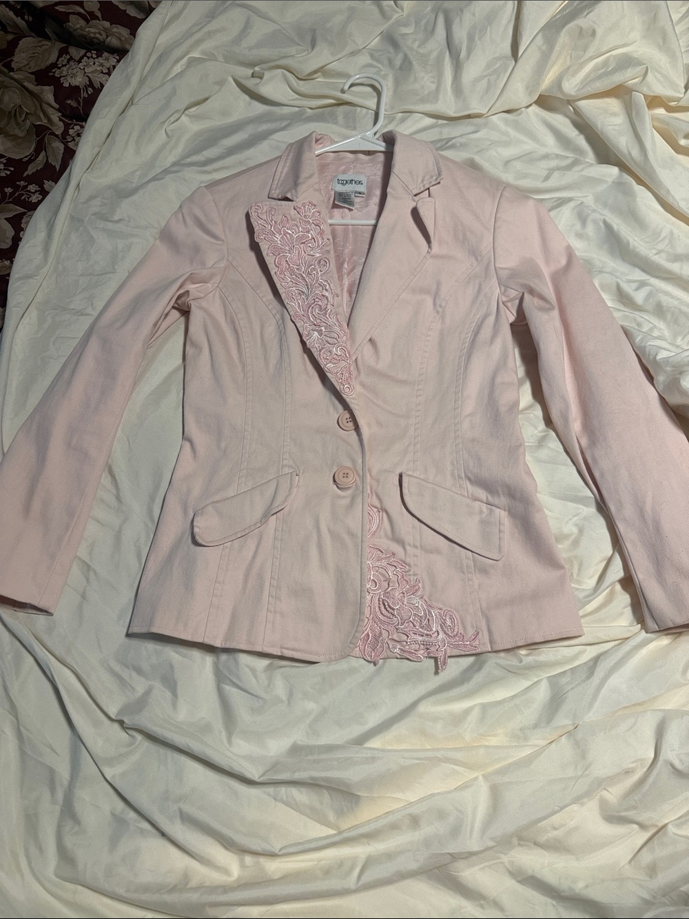 Express Pale Pink Lace-Trim Blazer